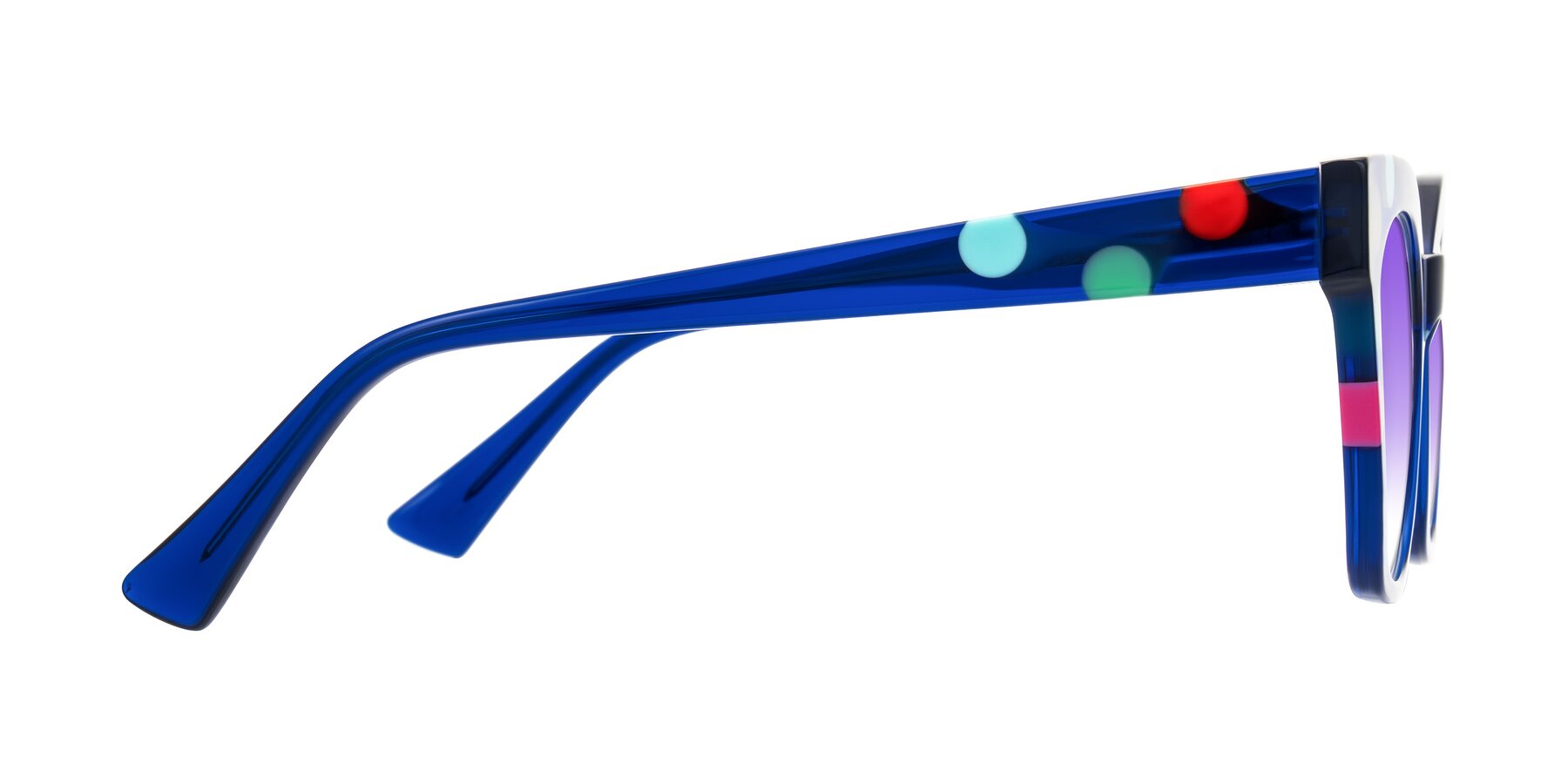 Side of Falcon in Blue Confetti with Purple Gradient Lenses