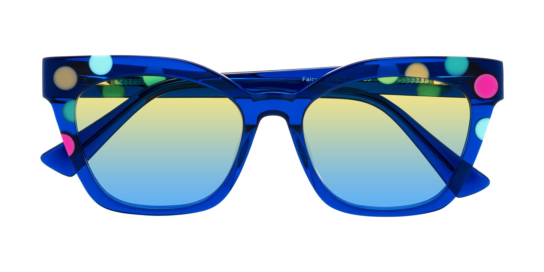 Folded Front of Falcon in Blue Confetti with Yellow / Blue Gradient Lenses