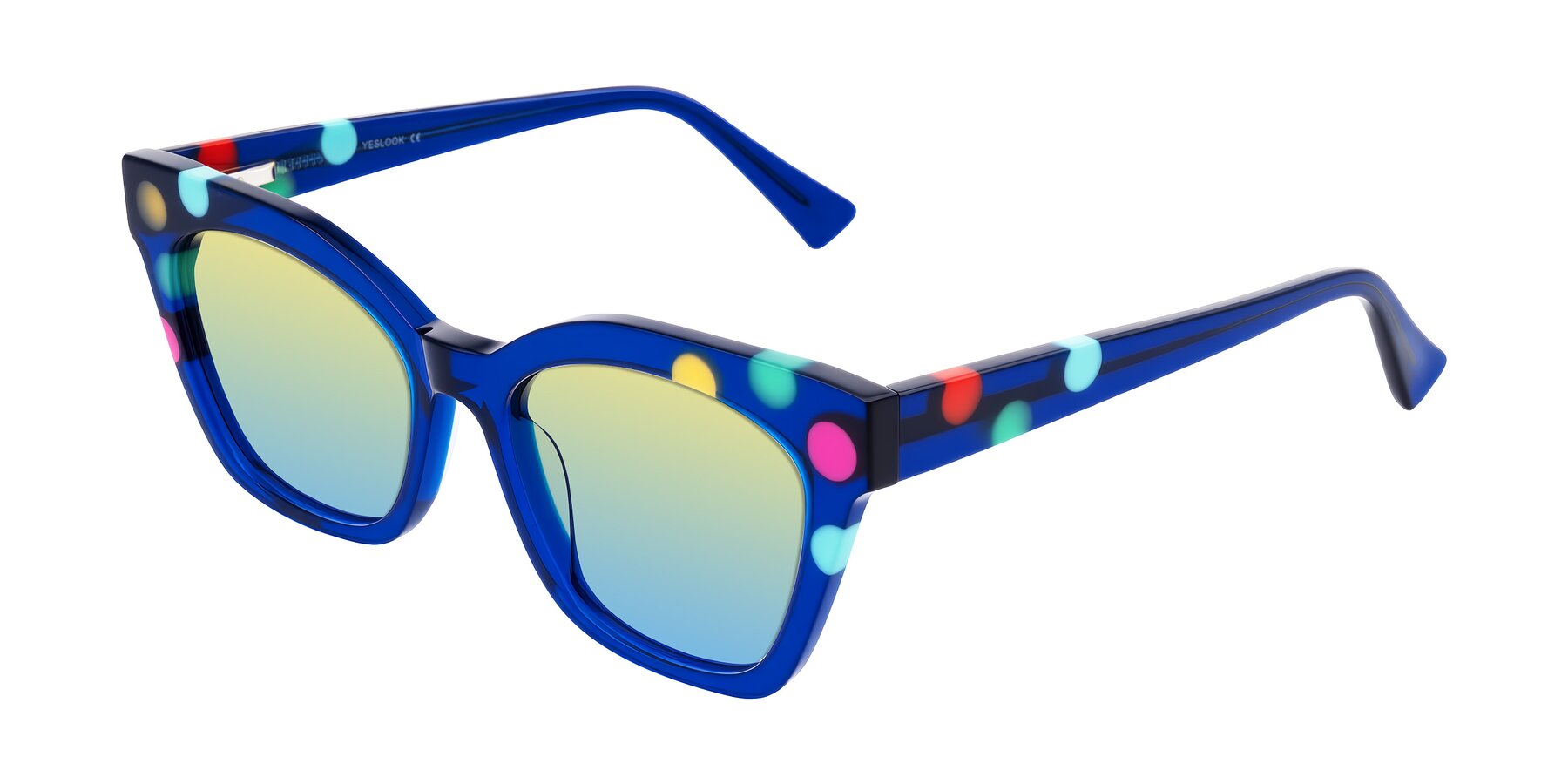 Angle of Falcon in Blue Confetti with Yellow / Blue Gradient Lenses