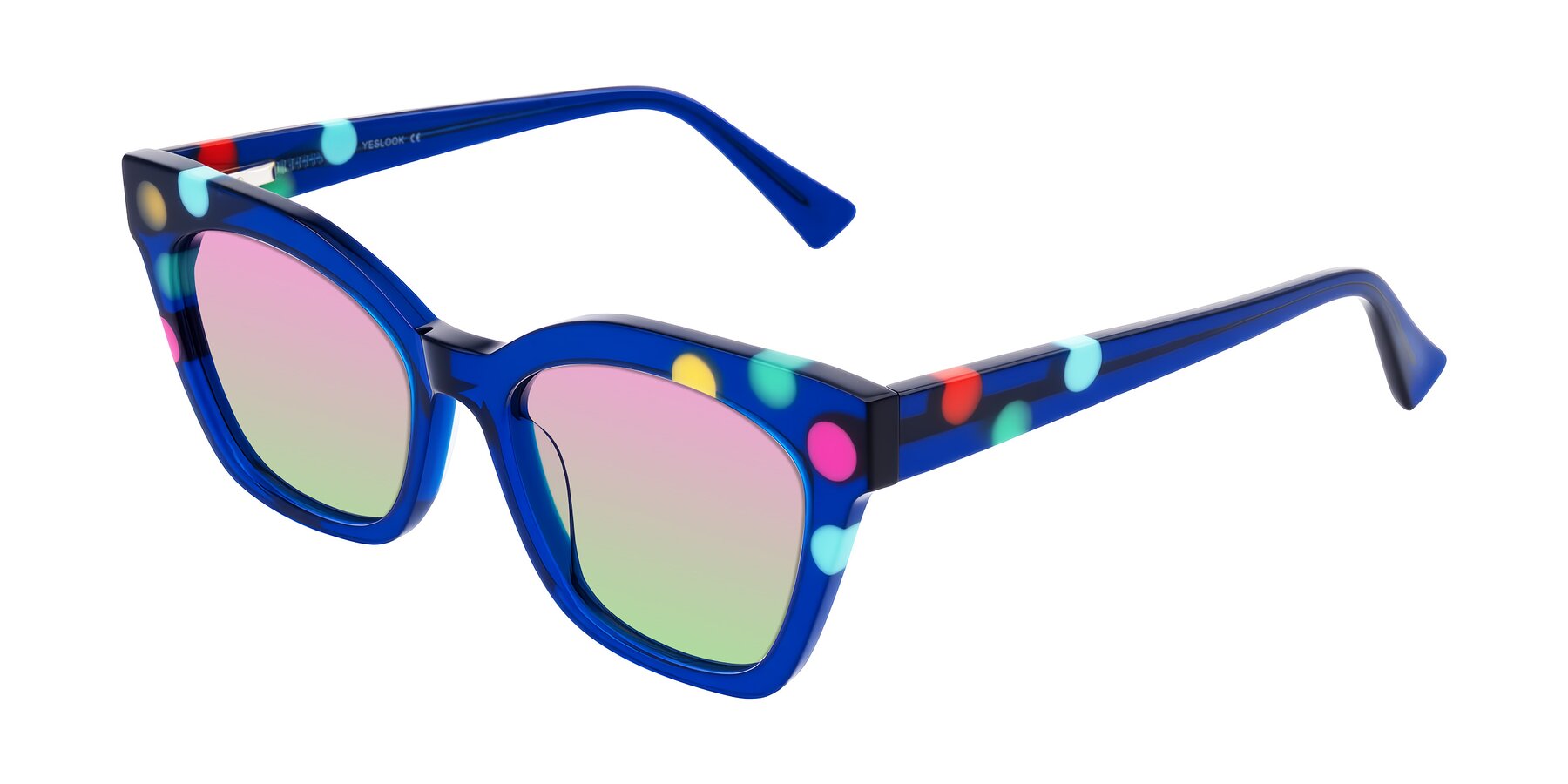 Angle of Falcon in Blue Confetti with Pink / Green Gradient Lenses