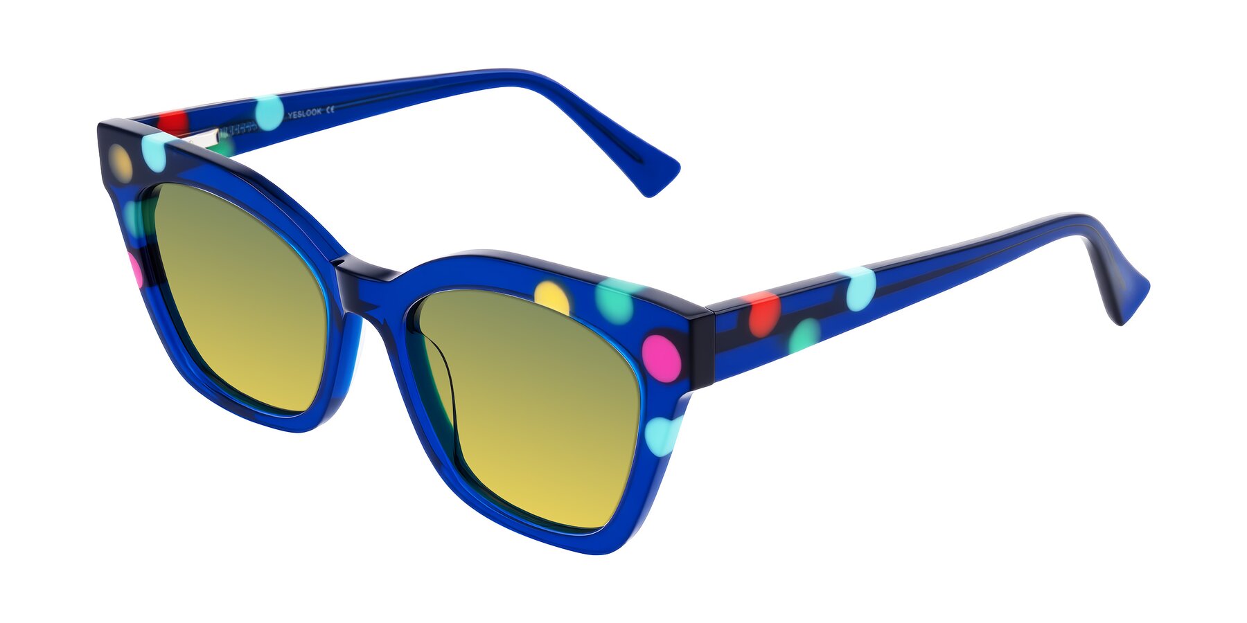 Angle of Falcon in Blue Confetti with Green / Yellow Gradient Lenses