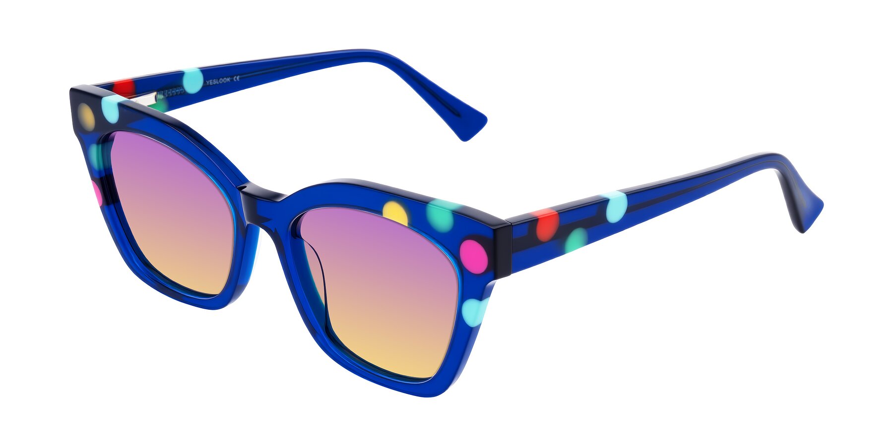 Angle of Falcon in Blue Confetti with Purple / Yellow Gradient Lenses