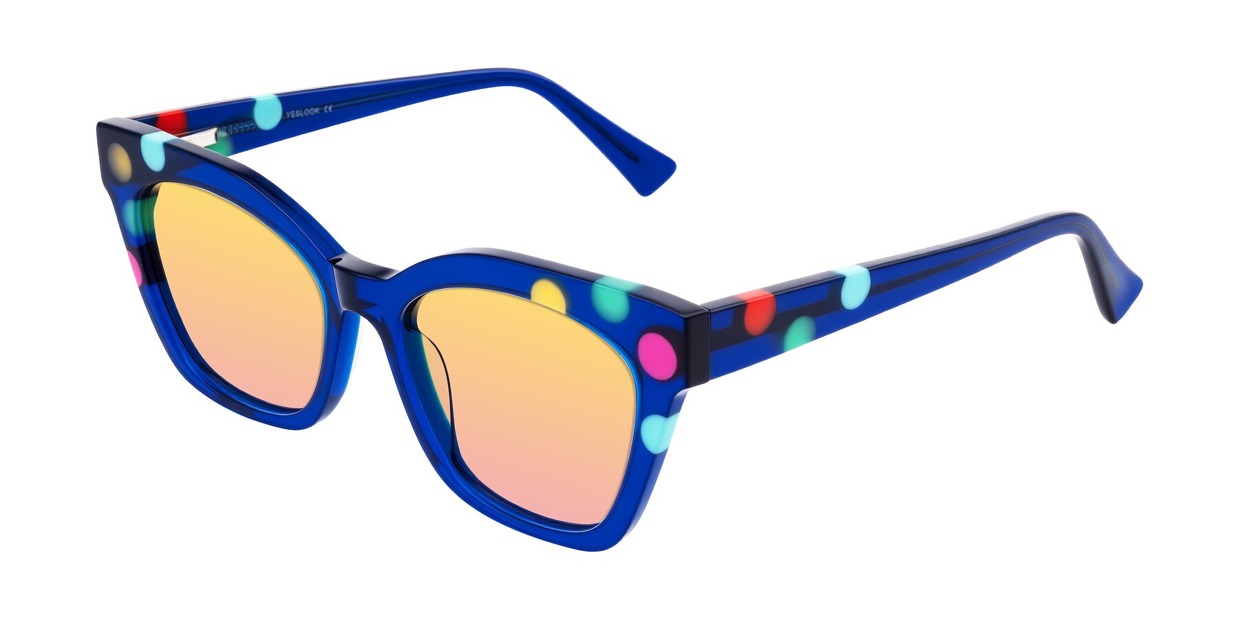 Angle of Falcon in Blue Confetti with Yellow / Pink Gradient Lenses