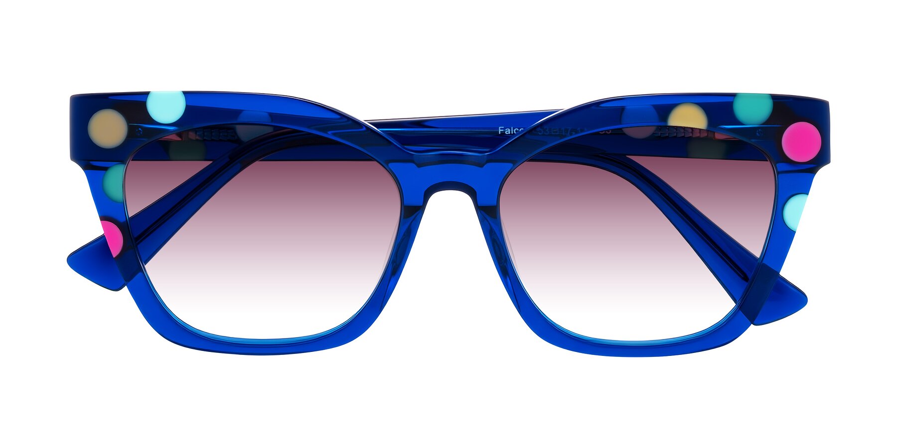 Folded Front of Falcon in Blue Confetti with Wine Gradient Lenses