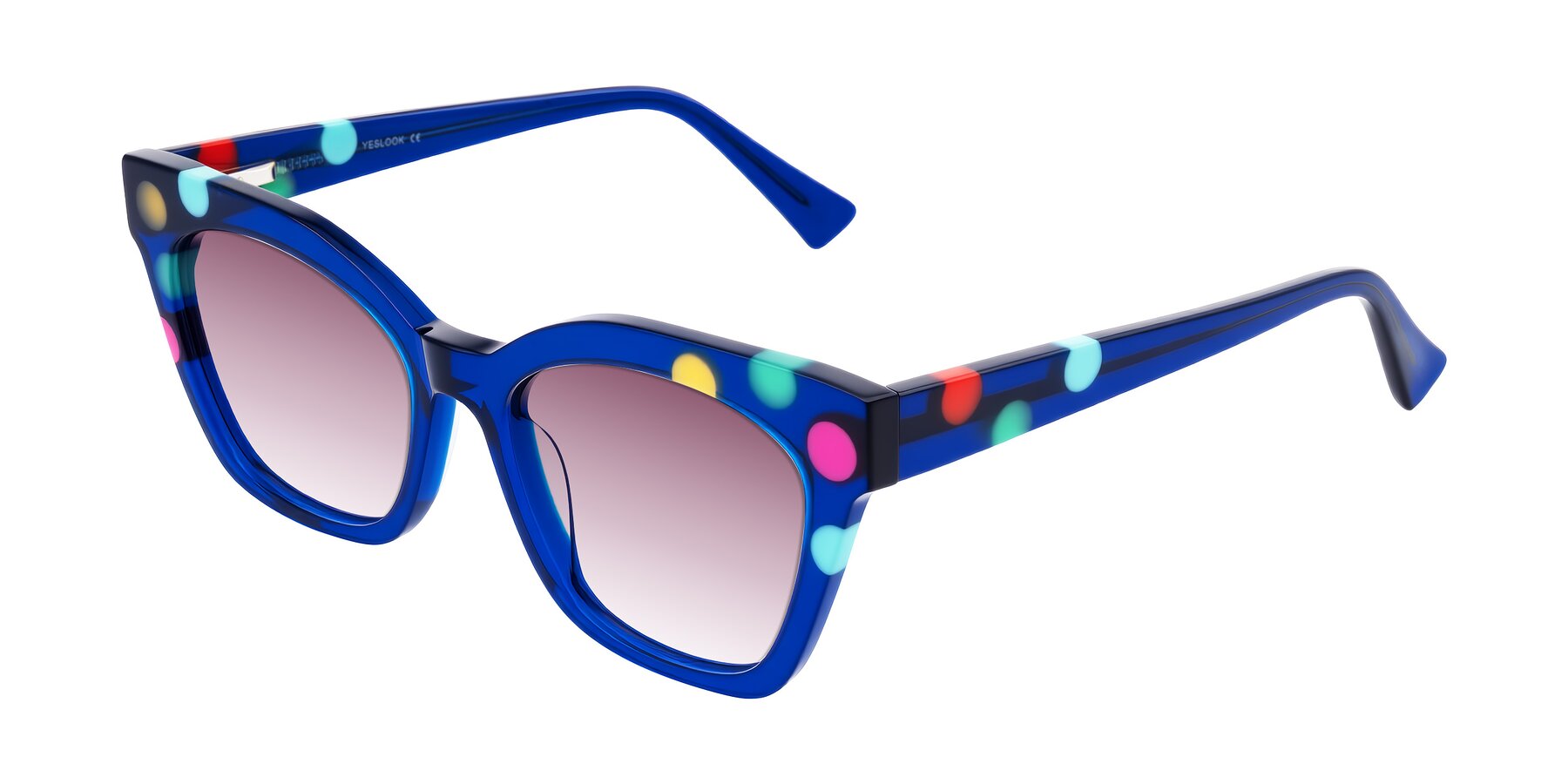 Angle of Falcon in Blue Confetti with Wine Gradient Lenses