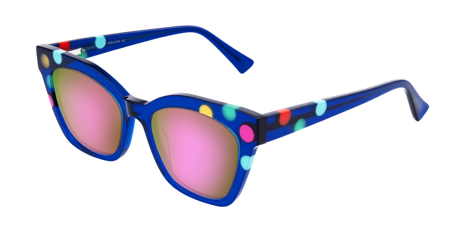 Angle of Falcon in Blue Confetti with Pink Mirrored Lenses
