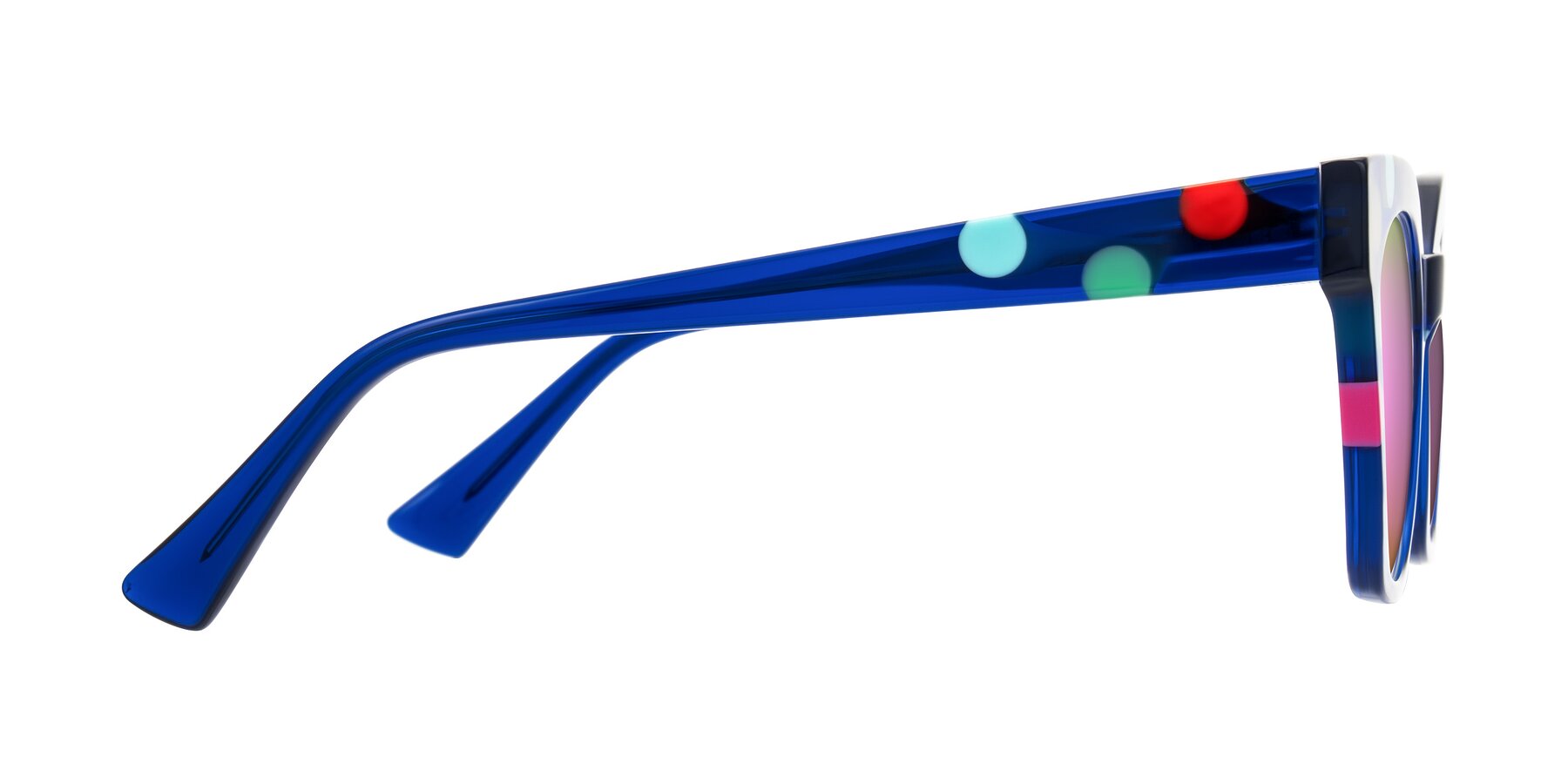 Side of Falcon in Blue Confetti with Pink Mirrored Lenses