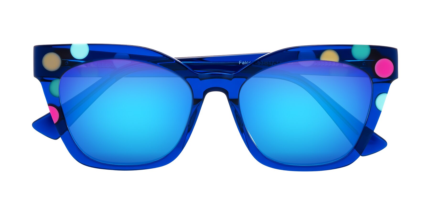 Folded Front of Falcon in Blue Confetti with Blue Mirrored Lenses