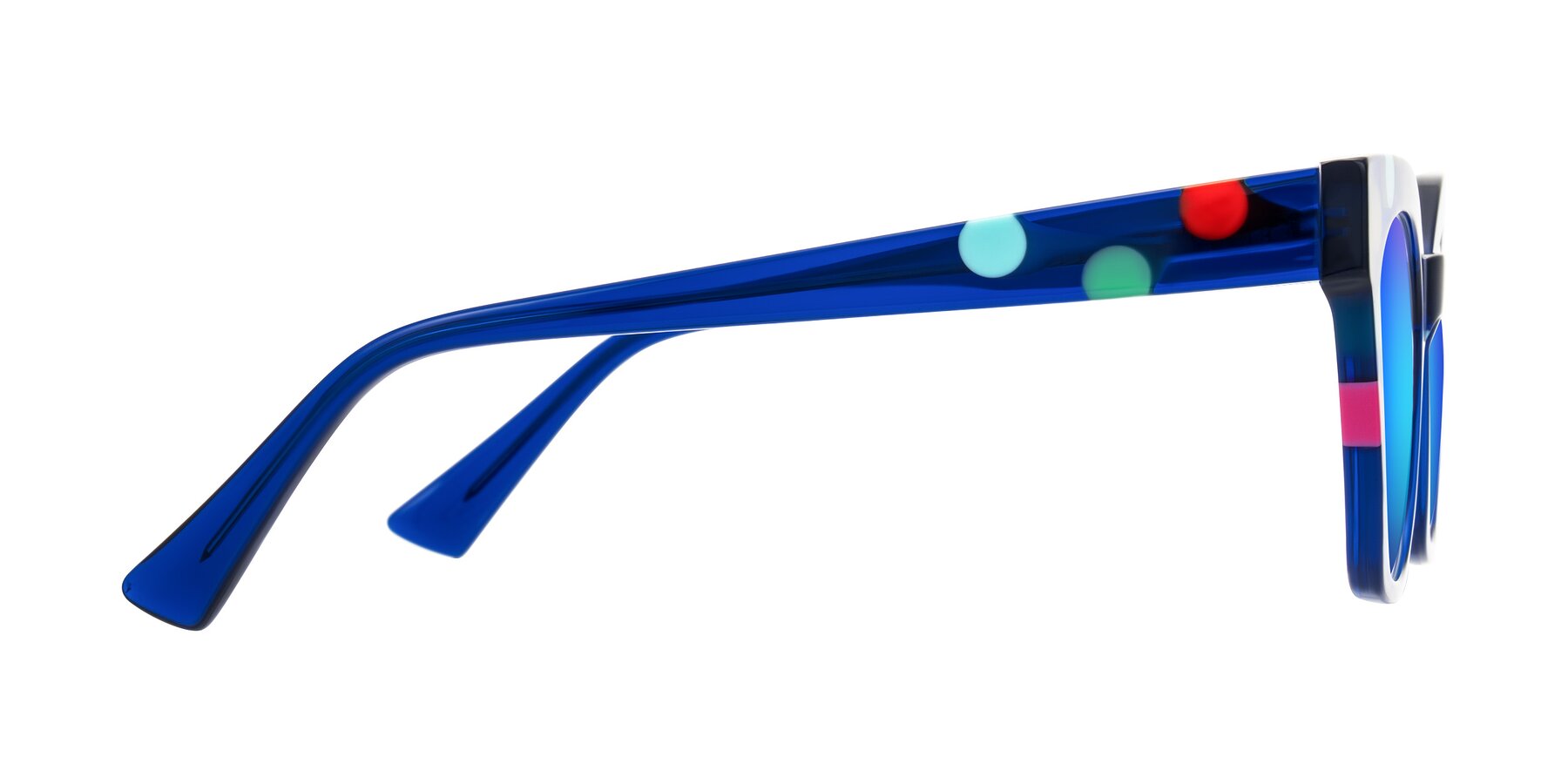 Side of Falcon in Blue Confetti with Blue Mirrored Lenses