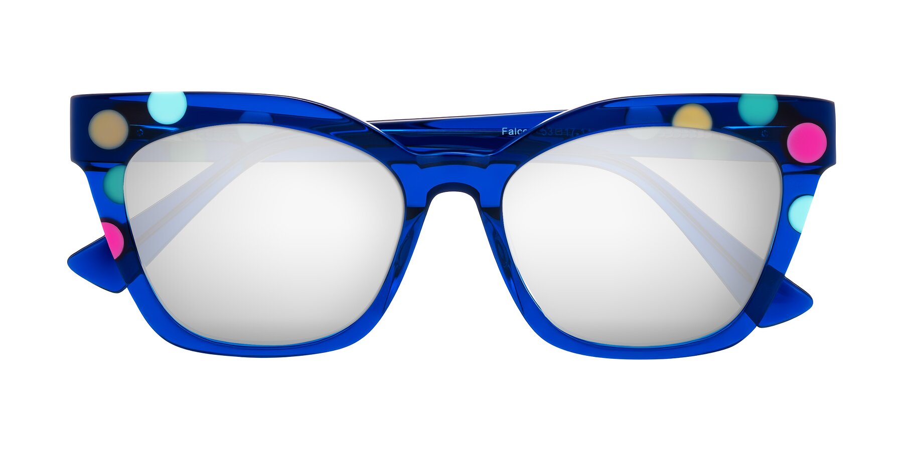 Folded Front of Falcon in Blue Confetti with Silver Mirrored Lenses