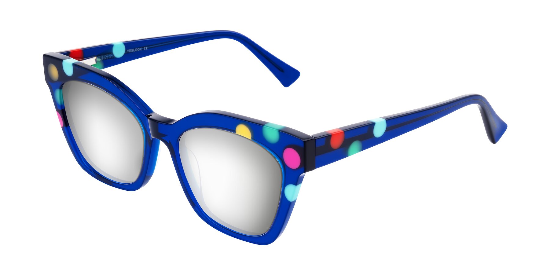 Angle of Falcon in Blue Confetti with Silver Mirrored Lenses