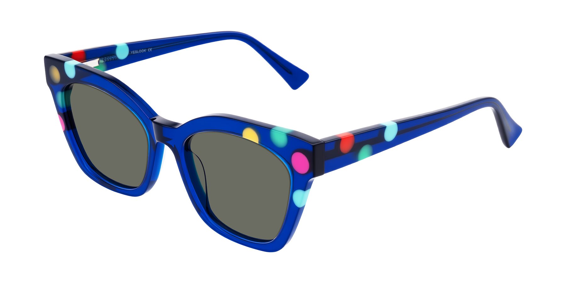 Angle of Falcon in Blue Confetti with Gray Polarized Lenses