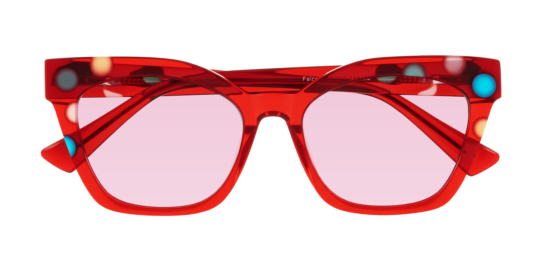Folded Front of Falcon in Sage Dots with Light Pink Tinted Lenses