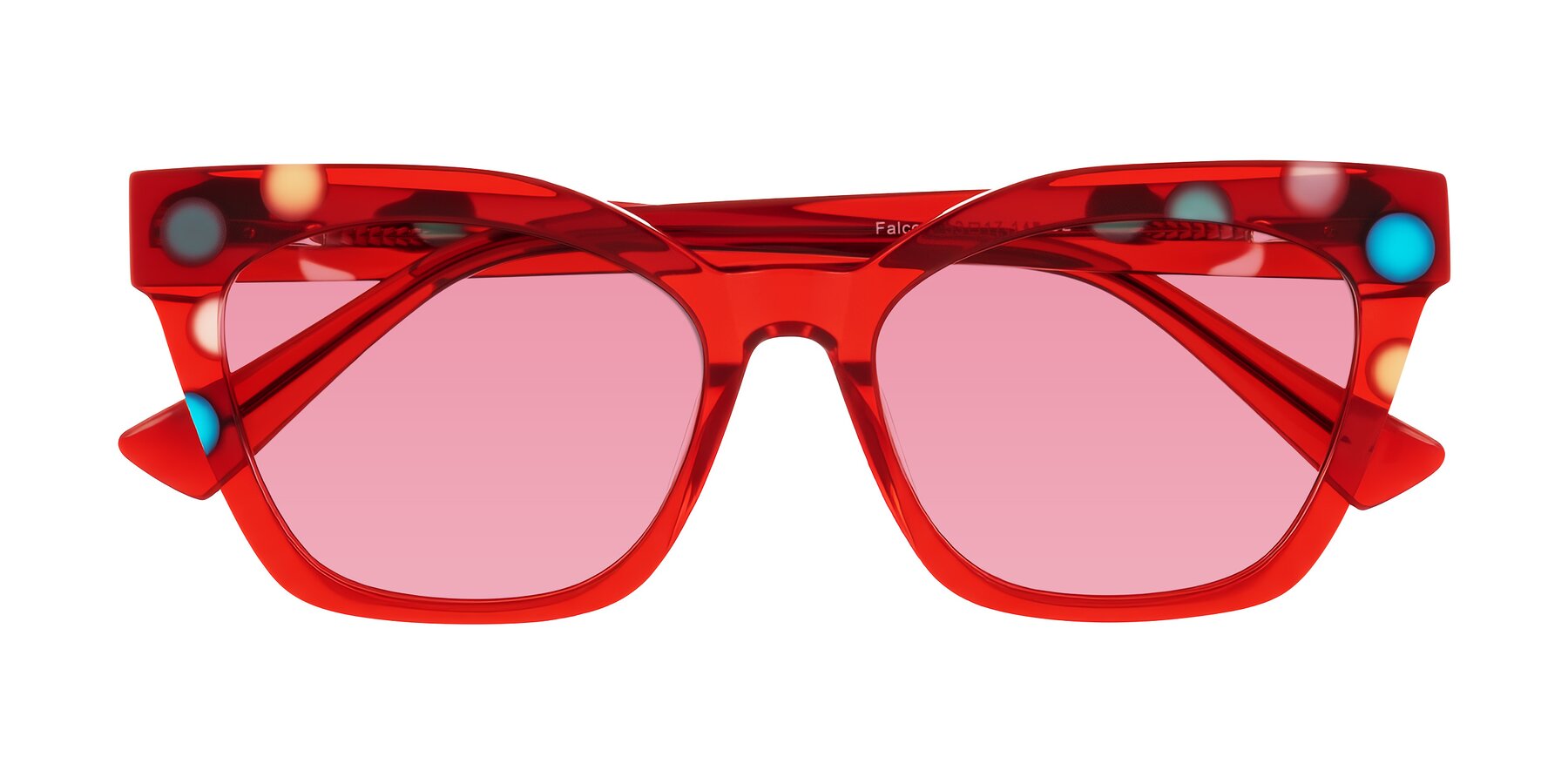 Folded Front of Falcon in Sage Dots with Pink Tinted Lenses