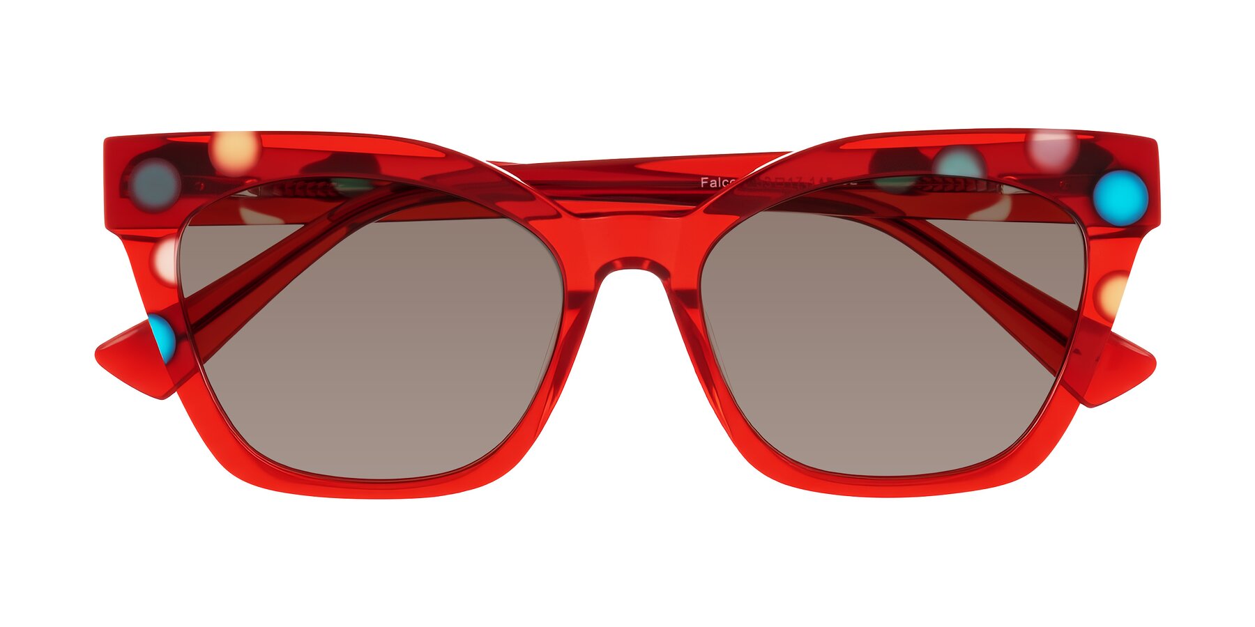 Folded Front of Falcon in Sage Dots with Medium Brown Tinted Lenses