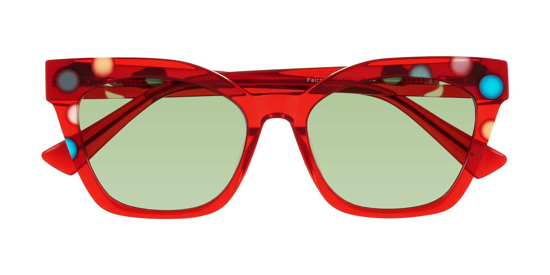 Folded Front of Falcon in Sage Dots with Medium Green Tinted Lenses