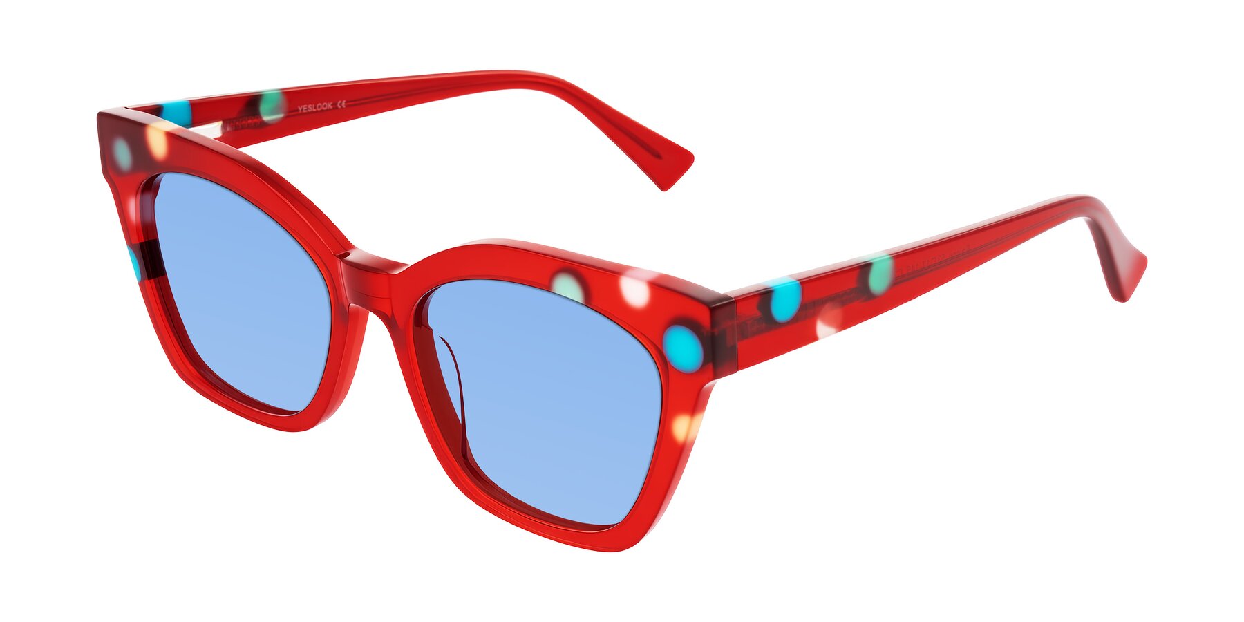 Angle of Falcon in Sage Dots with Medium Blue Tinted Lenses