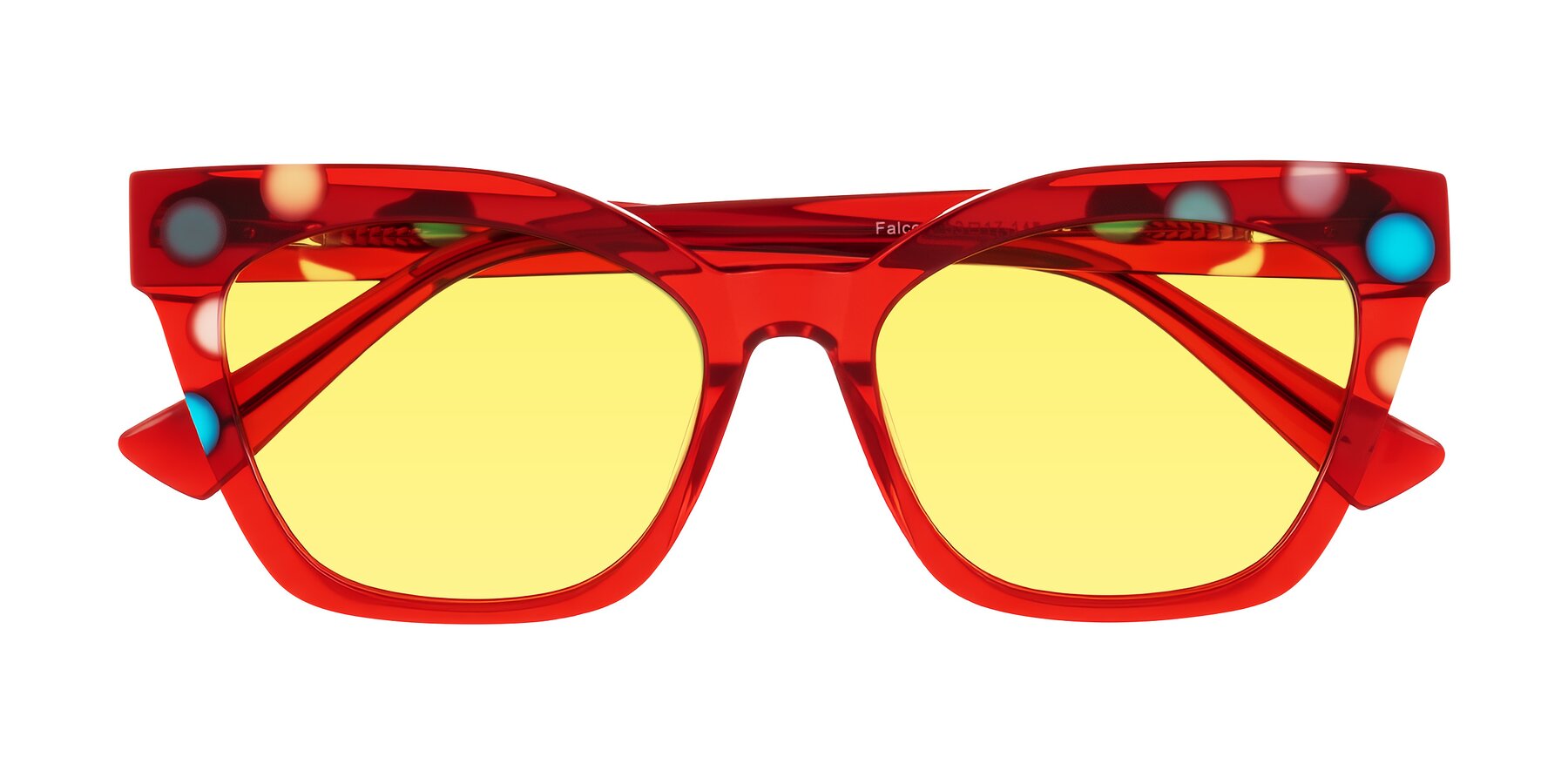 Folded Front of Falcon in Sage Dots with Medium Yellow Tinted Lenses