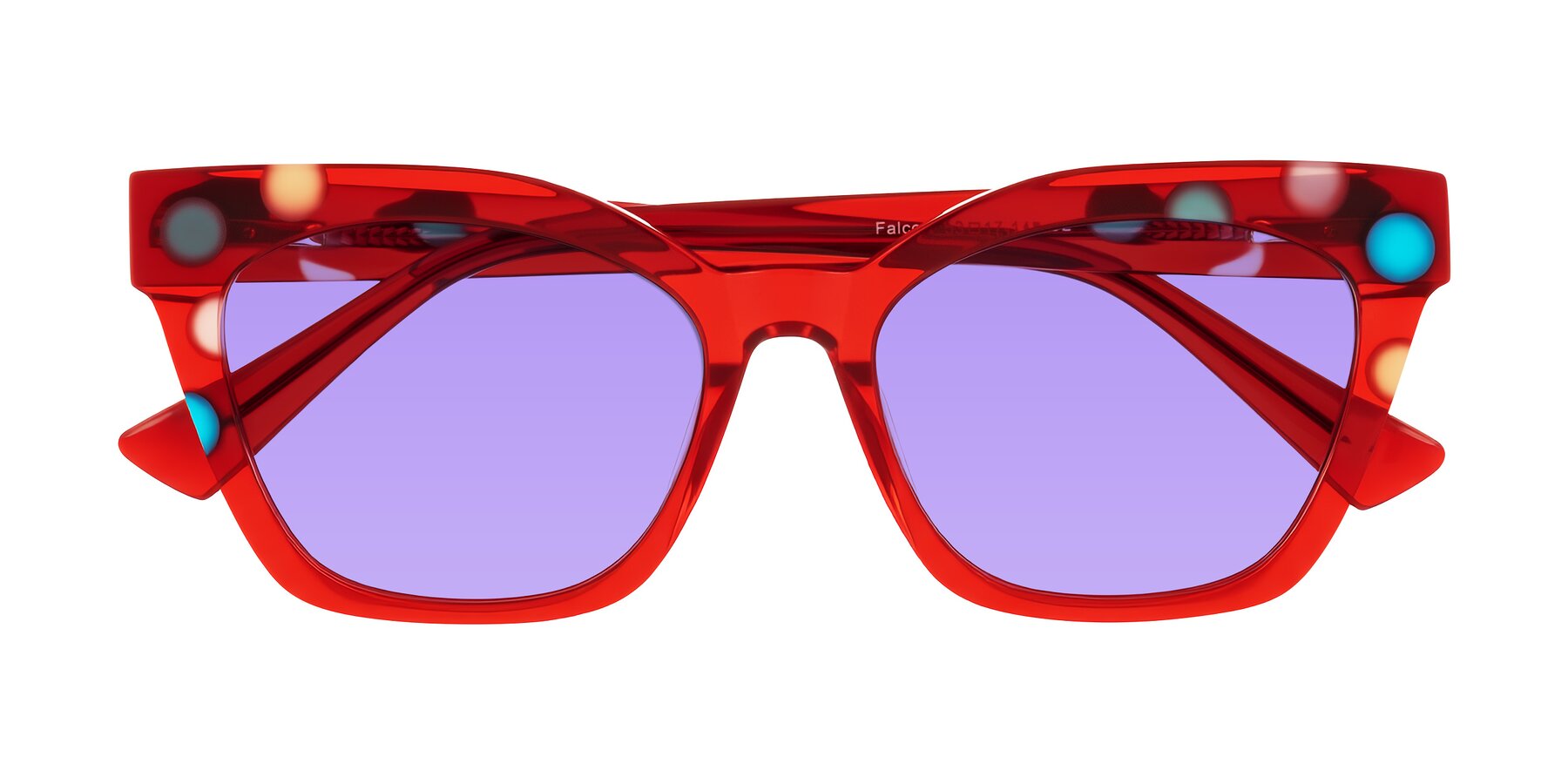 Folded Front of Falcon in Sage Dots with Medium Purple Tinted Lenses