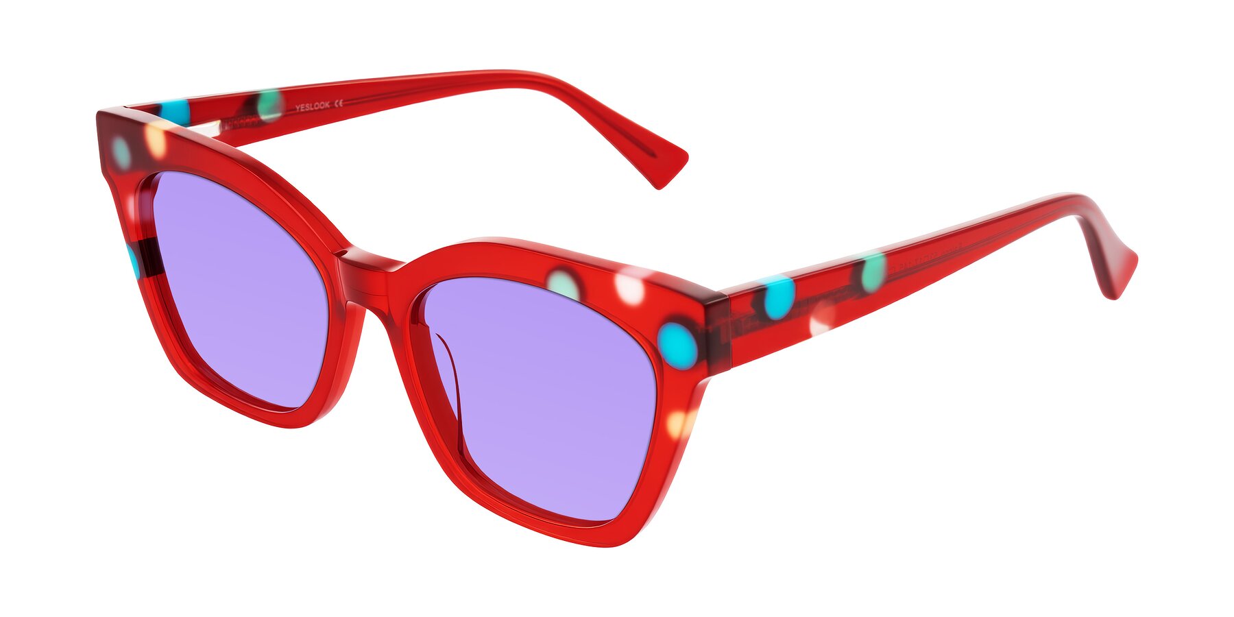 Angle of Falcon in Sage Dots with Medium Purple Tinted Lenses