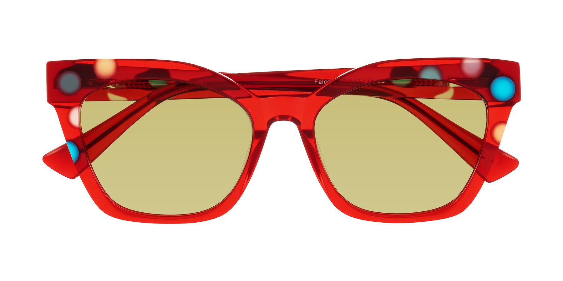 Folded Front of Falcon in Sage Dots with Medium Champagne Tinted Lenses