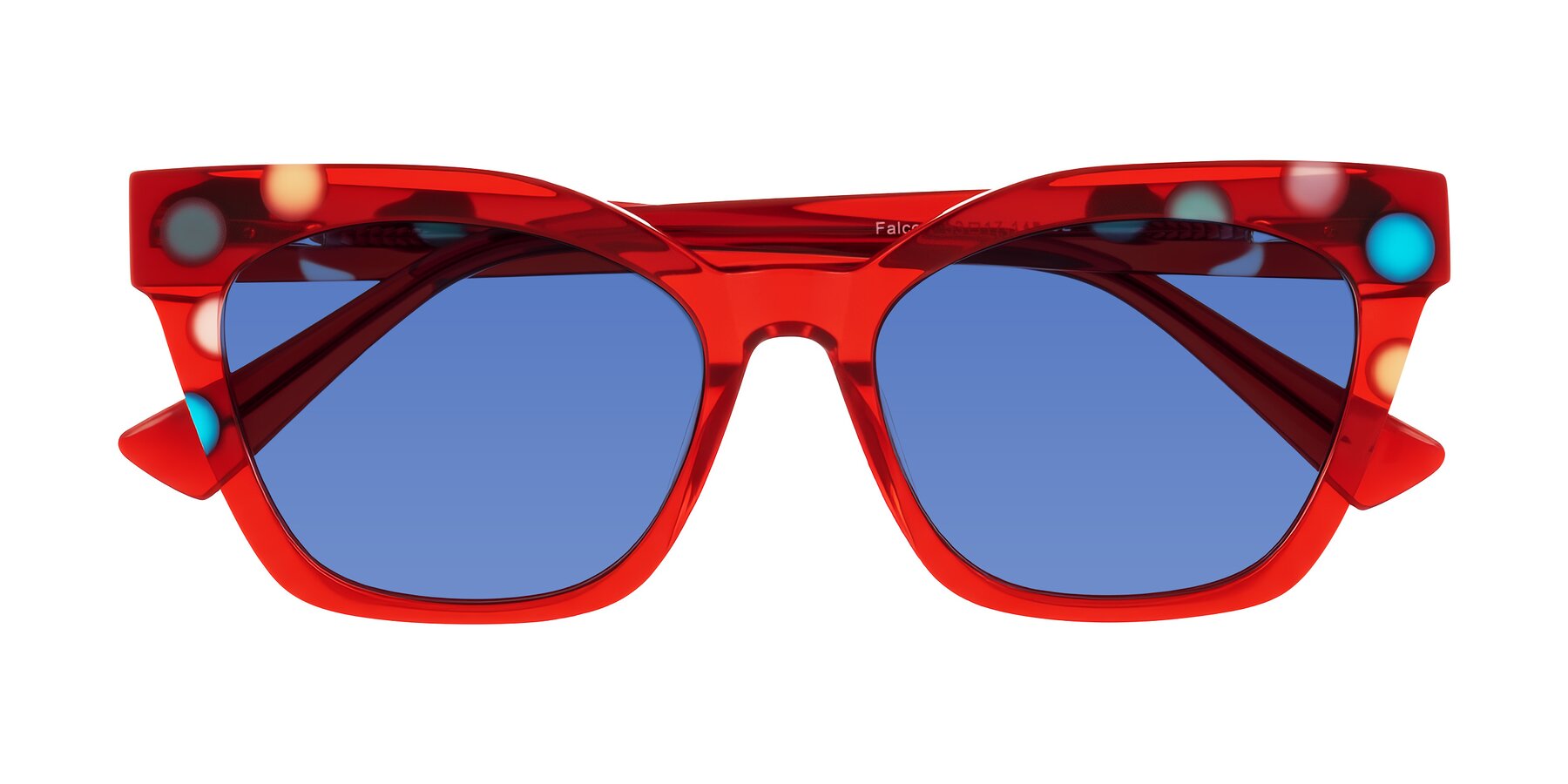 Folded Front of Falcon in Sage Dots with Blue Tinted Lenses