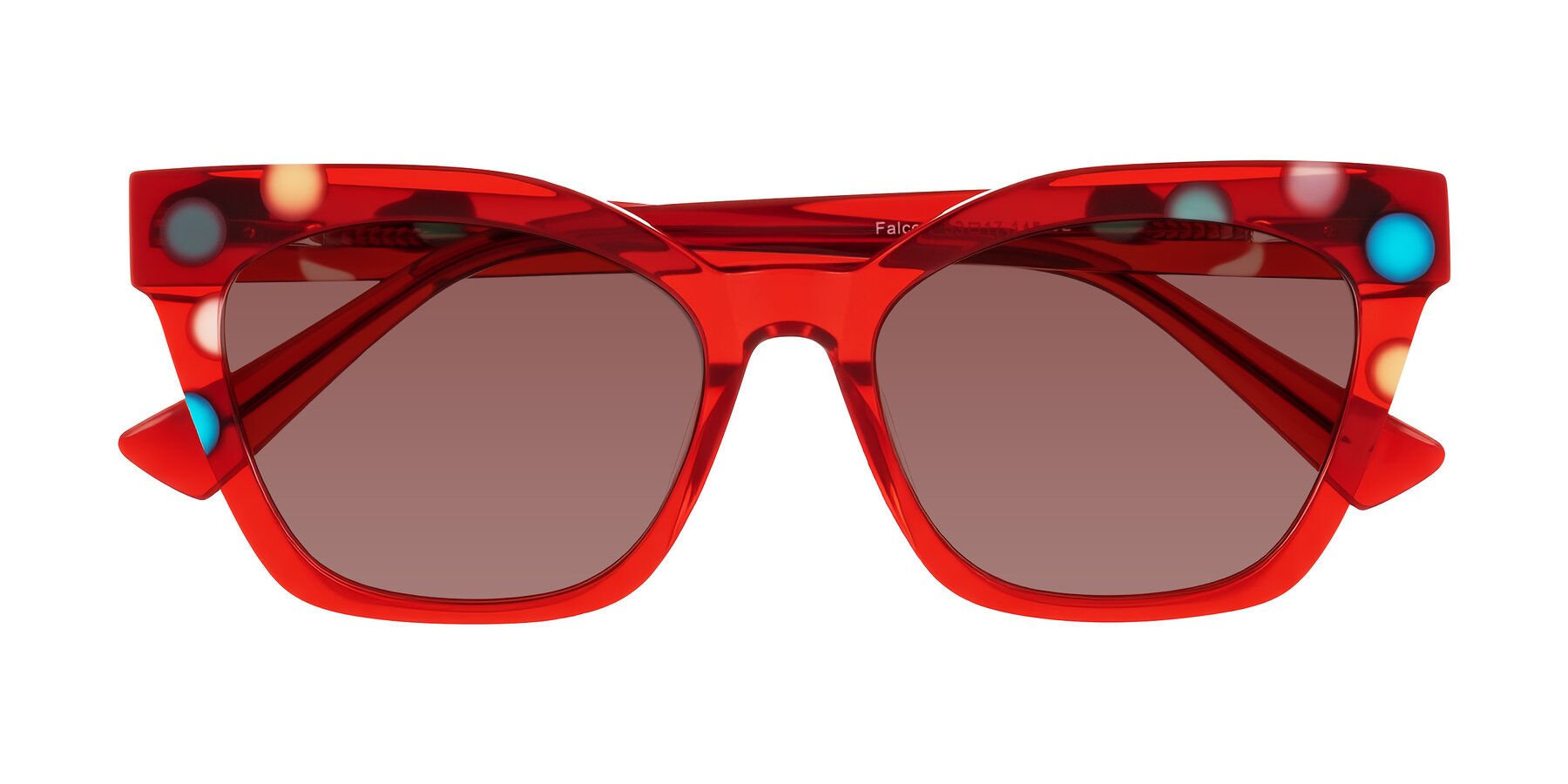 Folded Front of Falcon in Sage Dots with Garnet Tinted Lenses