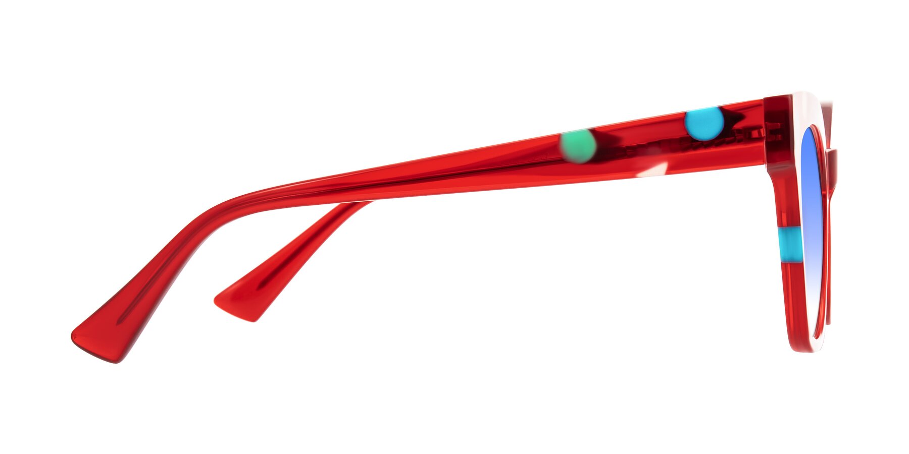 Side of Falcon in Sage Dots with Blue Gradient Lenses