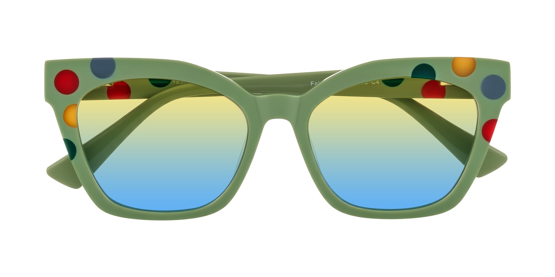 Sage Dots Retro-Vintage Acetate Cat-Eye Gradient Sunglasses with Yellow / Blue Sunwear Lenses - Falcon