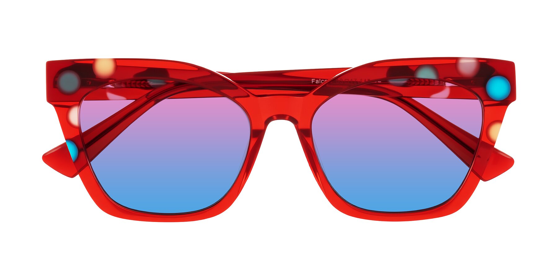 Folded Front of Falcon in Sage Dots with Pink / Blue Gradient Lenses