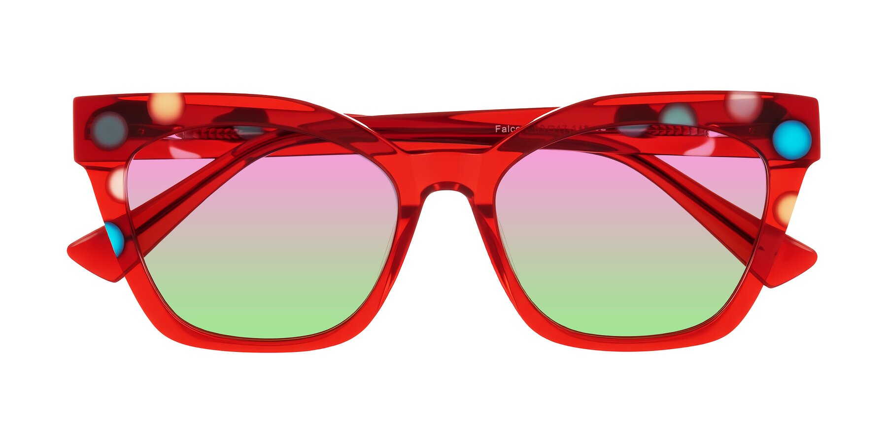 Folded Front of Falcon in Sage Dots with Pink / Green Gradient Lenses