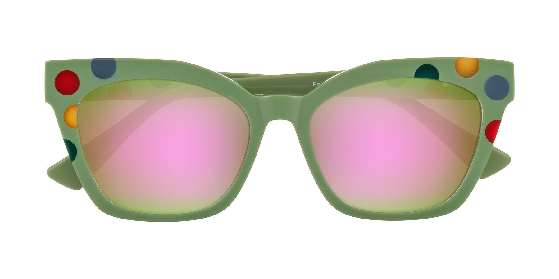 Sage Dots Retro-Vintage Acetate Cat-Eye Mirrored Sunglasses with Pink Sunwear Lenses - Falcon