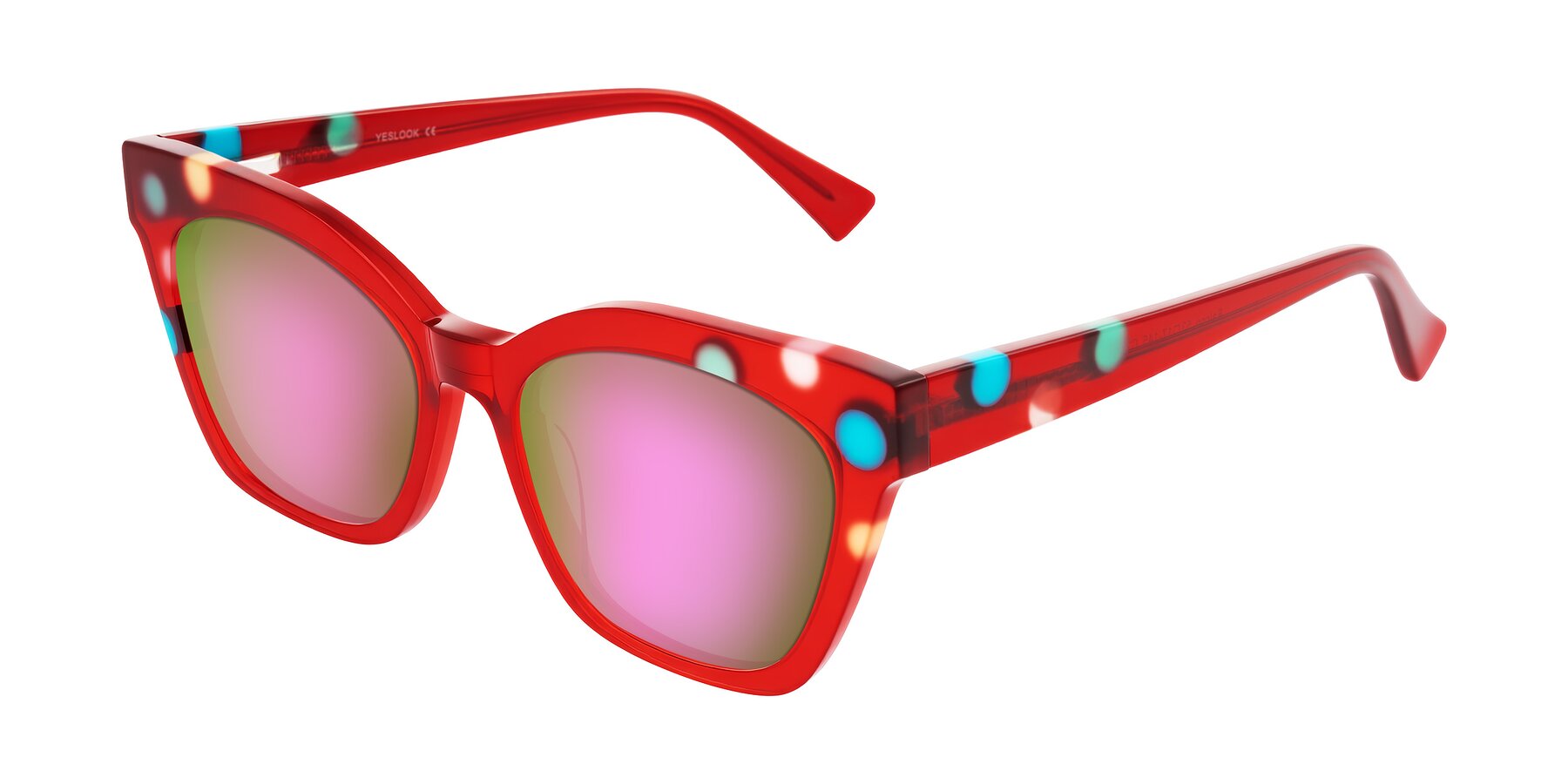 Angle of Falcon in Sage Dots with Pink Mirrored Lenses