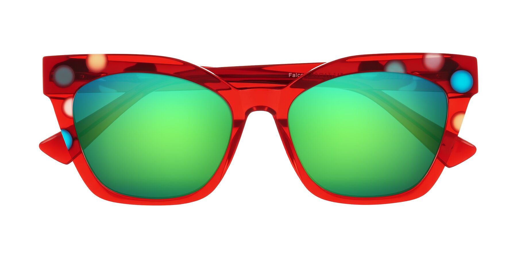 Folded Front of Falcon in Sage Dots with Green Mirrored Lenses