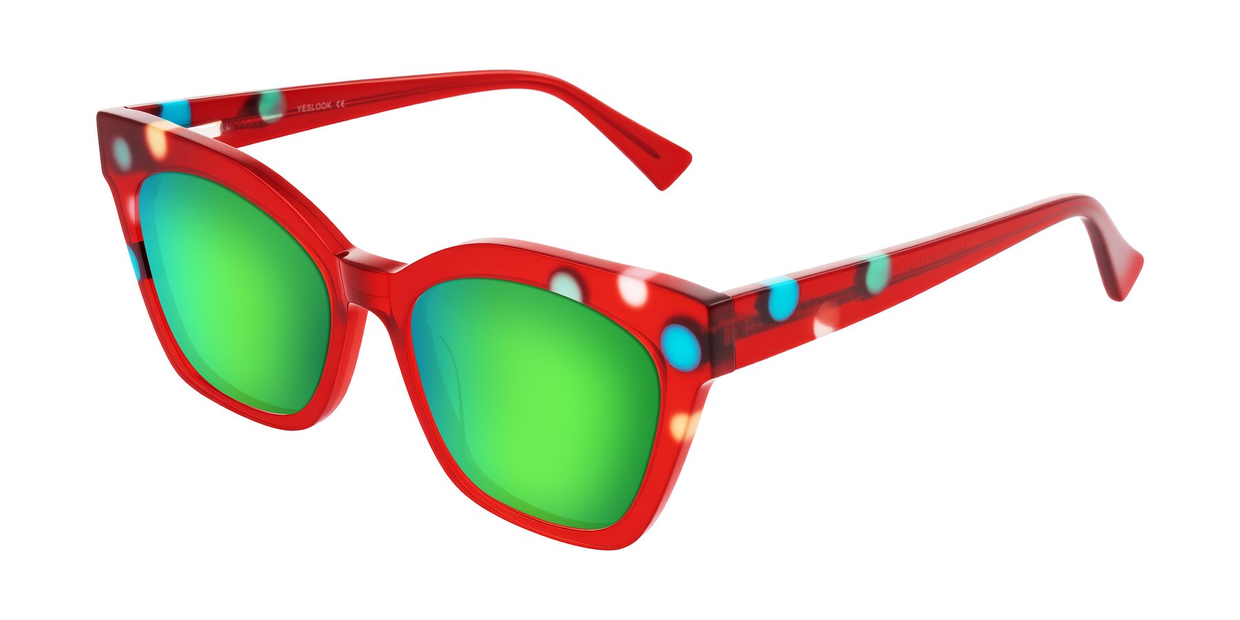 Angle of Falcon in Sage Dots with Green Mirrored Lenses