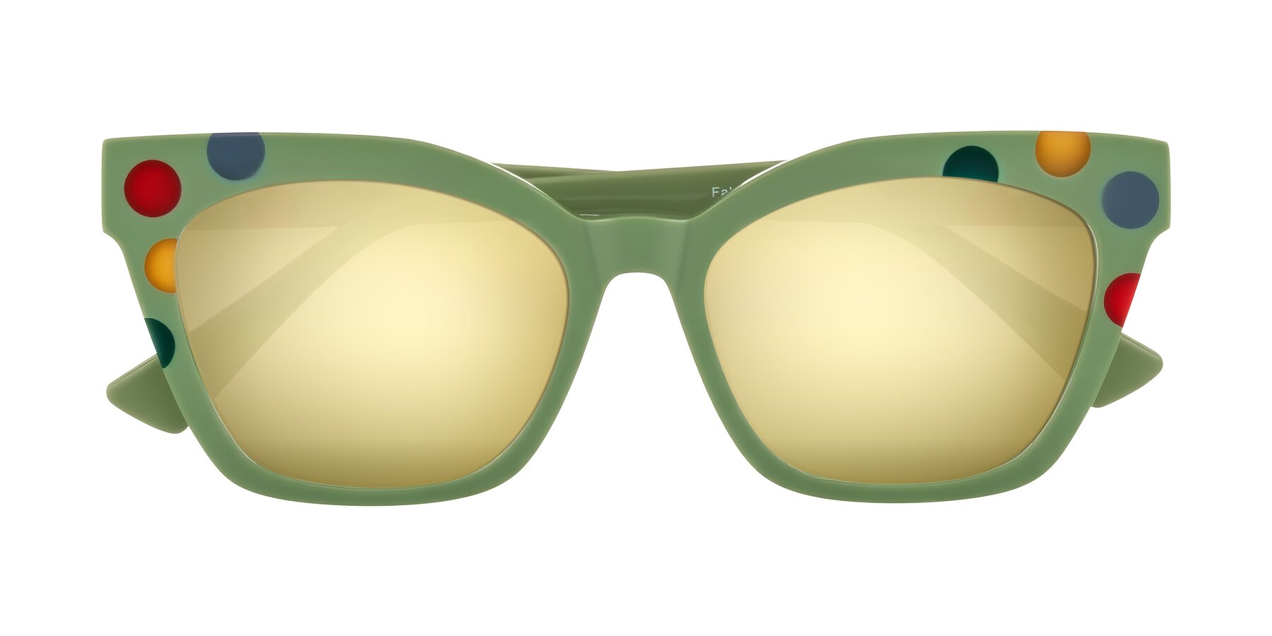 Sage Dots Retro-Vintage Acetate Cat-Eye Mirrored Sunglasses with Gold Sunwear Lenses - Falcon