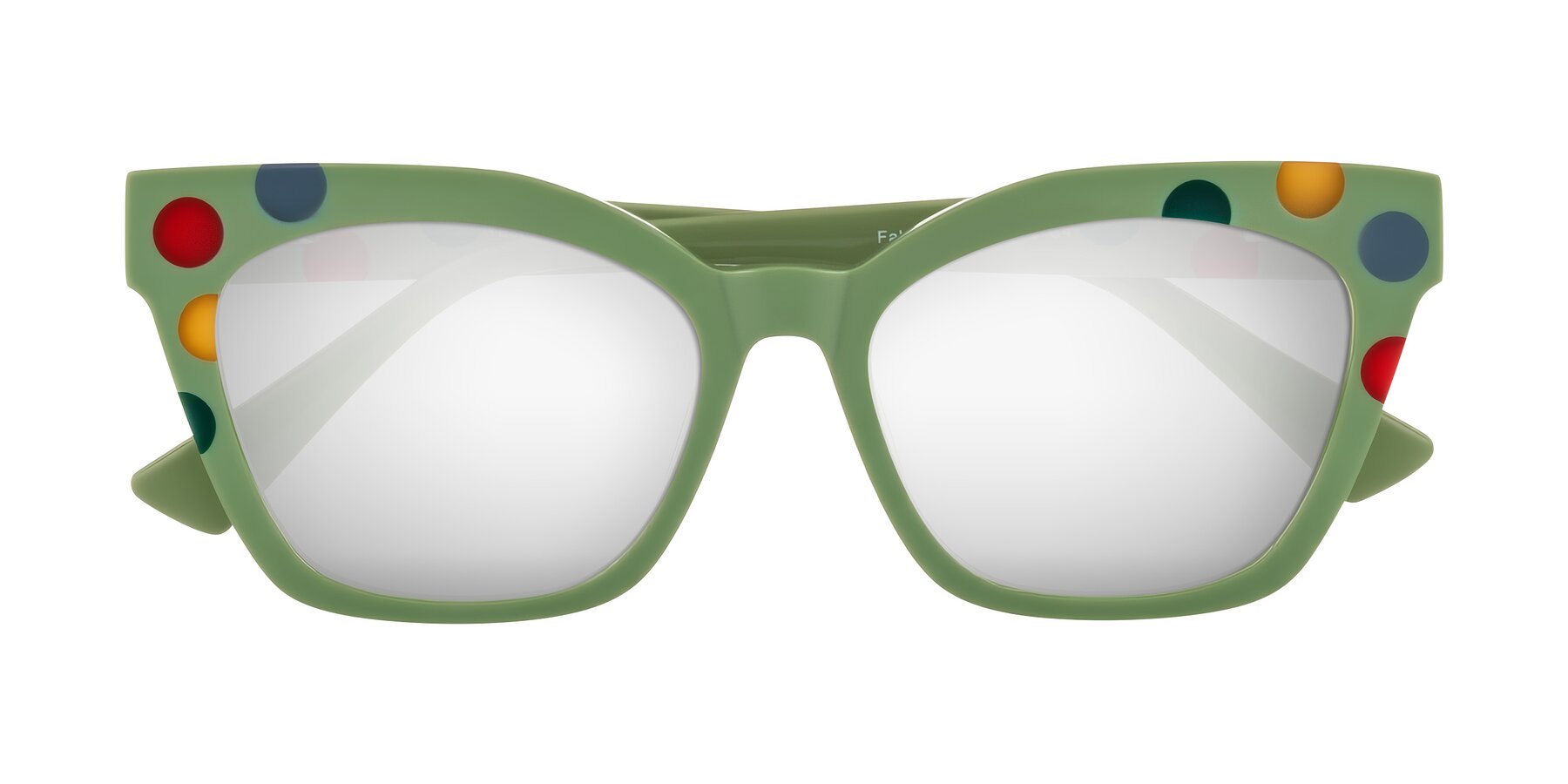 Sage Dots Retro-Vintage Acetate Cat-Eye Mirrored Sunglasses with Silver Sunwear Lenses - Falcon