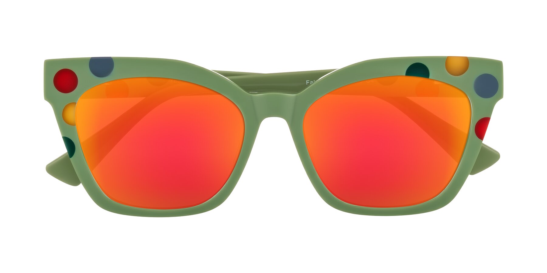 Sage Dots Retro-Vintage Acetate Cat-Eye Mirrored Sunglasses with Red Gold Sunwear Lenses - Falcon