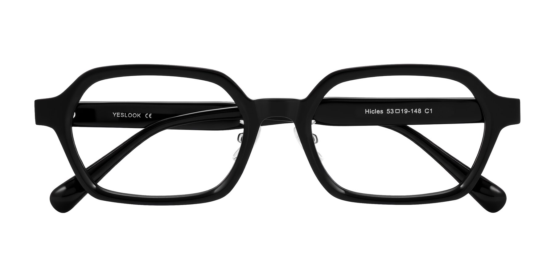 Folded Front of Hicles in Black with Clear Reading Eyeglass Lenses