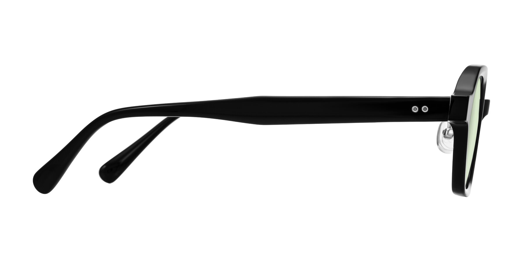 Side of Hicles in Black with Light Green Tinted Lenses