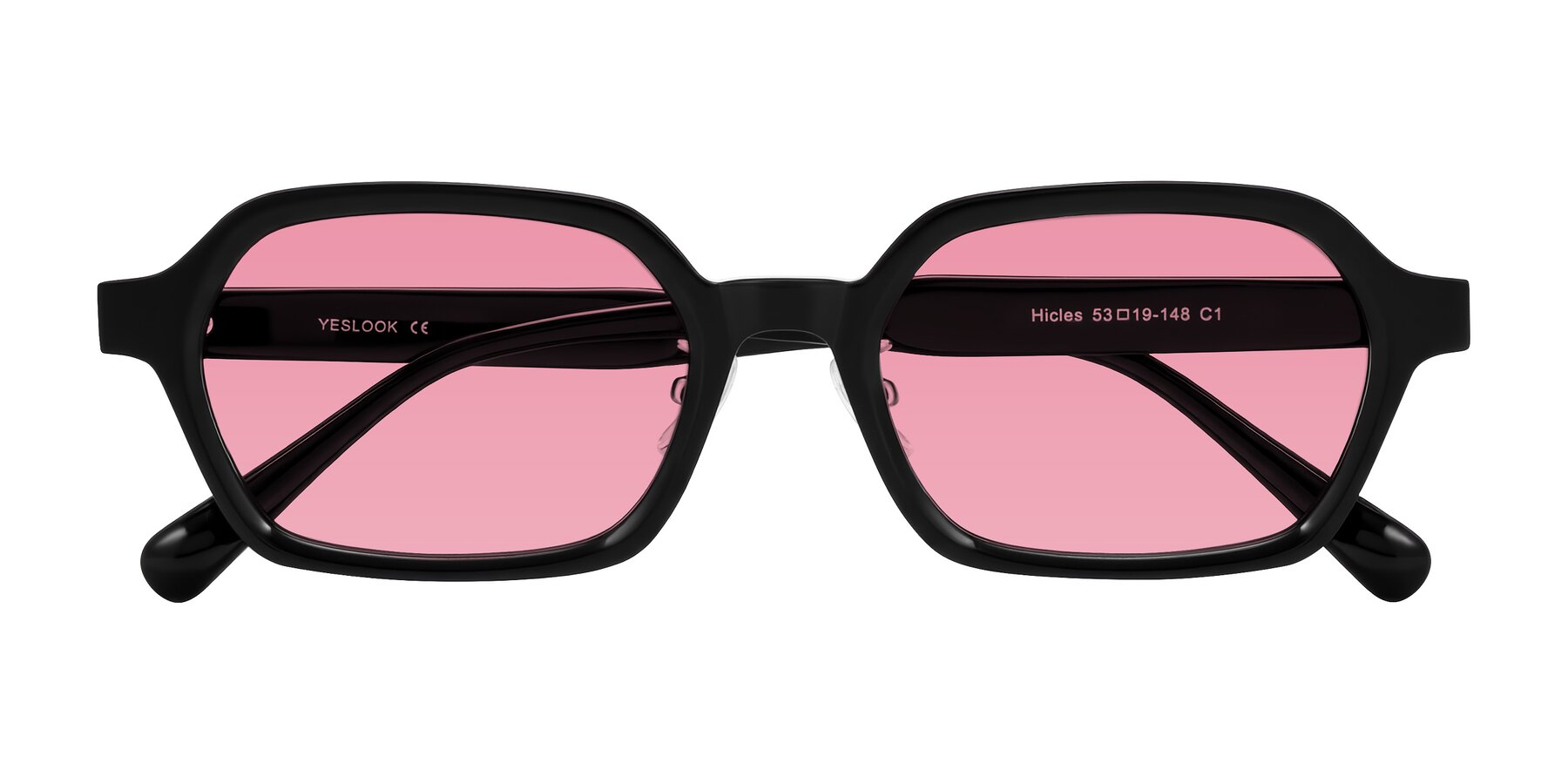 Folded Front of Hicles in Black with Pink Tinted Lenses