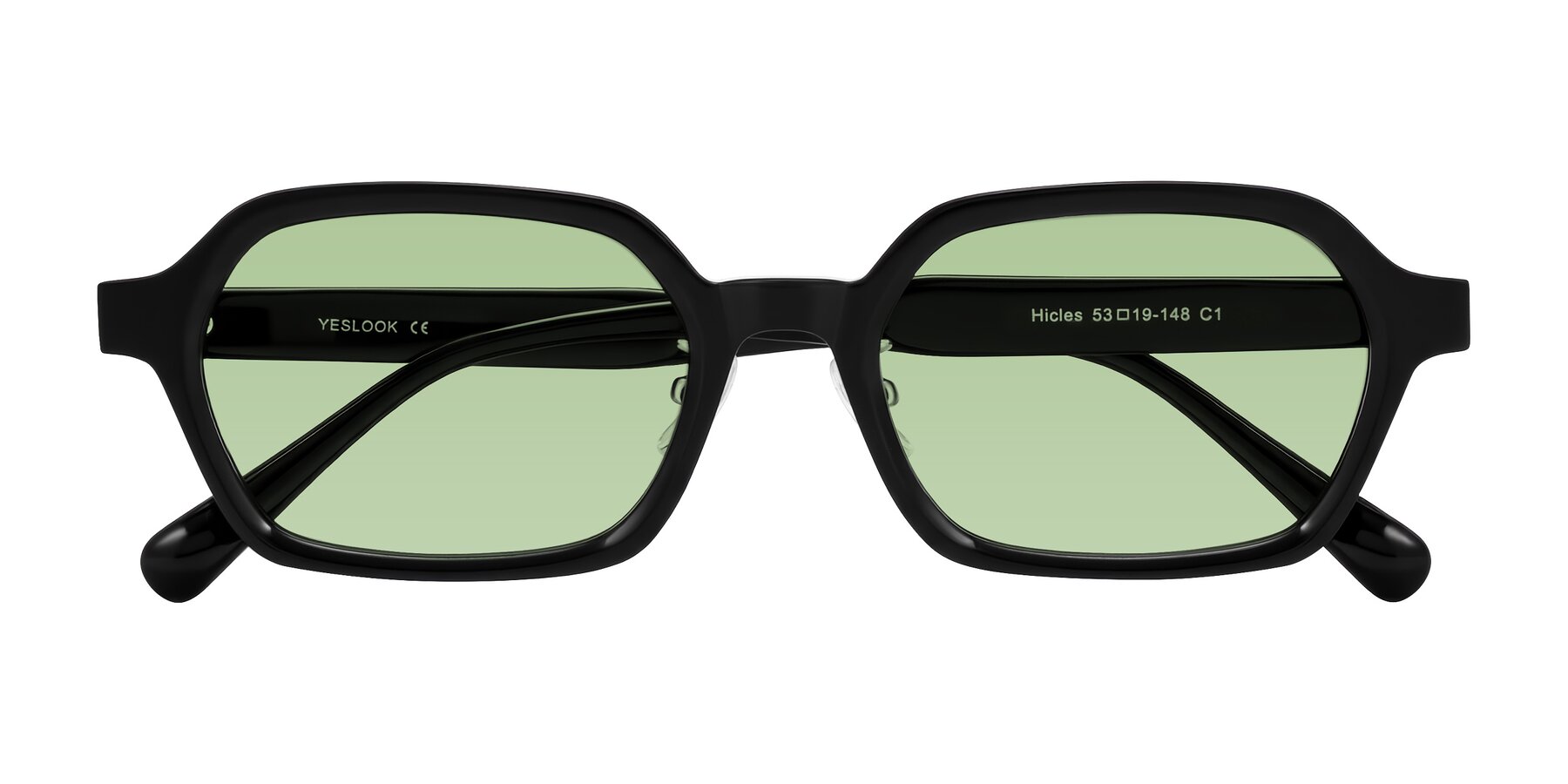 Folded Front of Hicles in Black with Medium Green Tinted Lenses