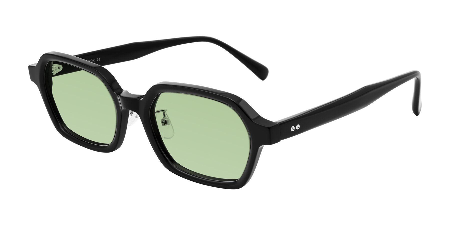 Angle of Hicles in Black with Medium Green Tinted Lenses