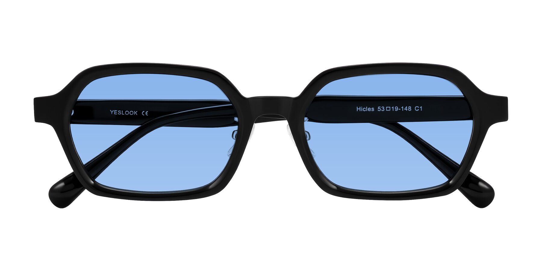 Folded Front of Hicles in Black with Medium Blue Tinted Lenses