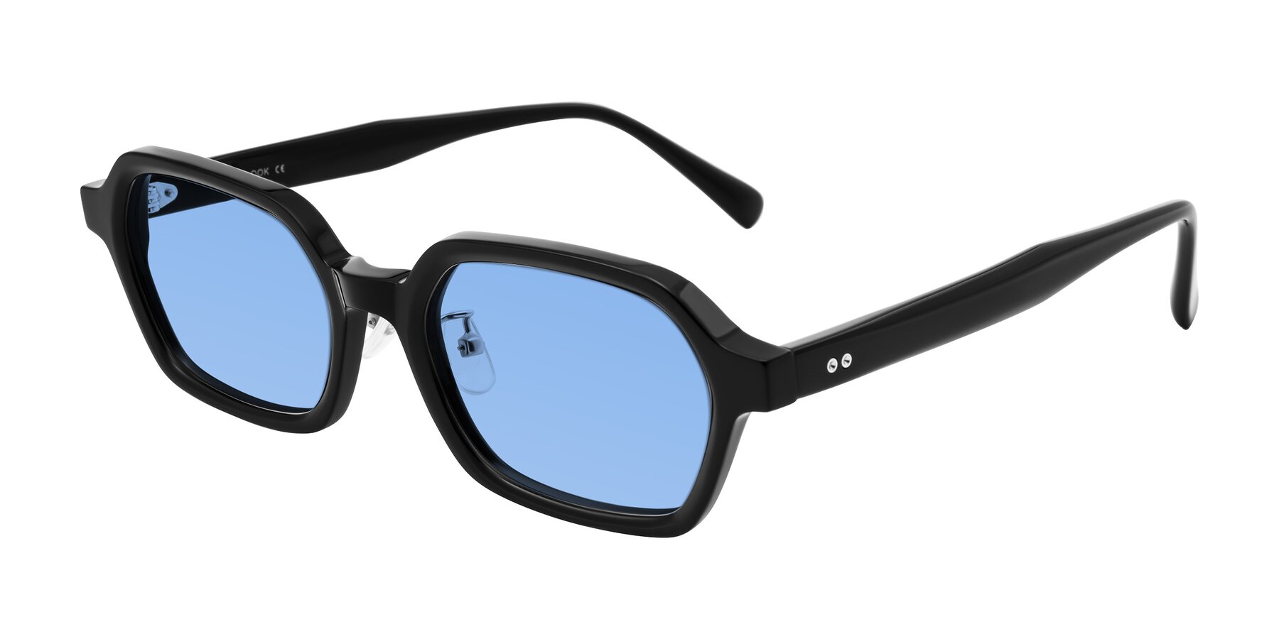 Angle of Hicles in Black with Medium Blue Tinted Lenses