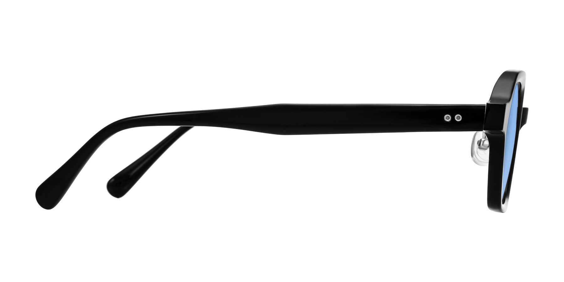 Side of Hicles in Black with Medium Blue Tinted Lenses