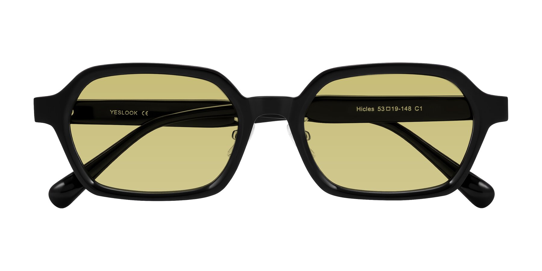 Folded Front of Hicles in Black with Medium Champagne Tinted Lenses