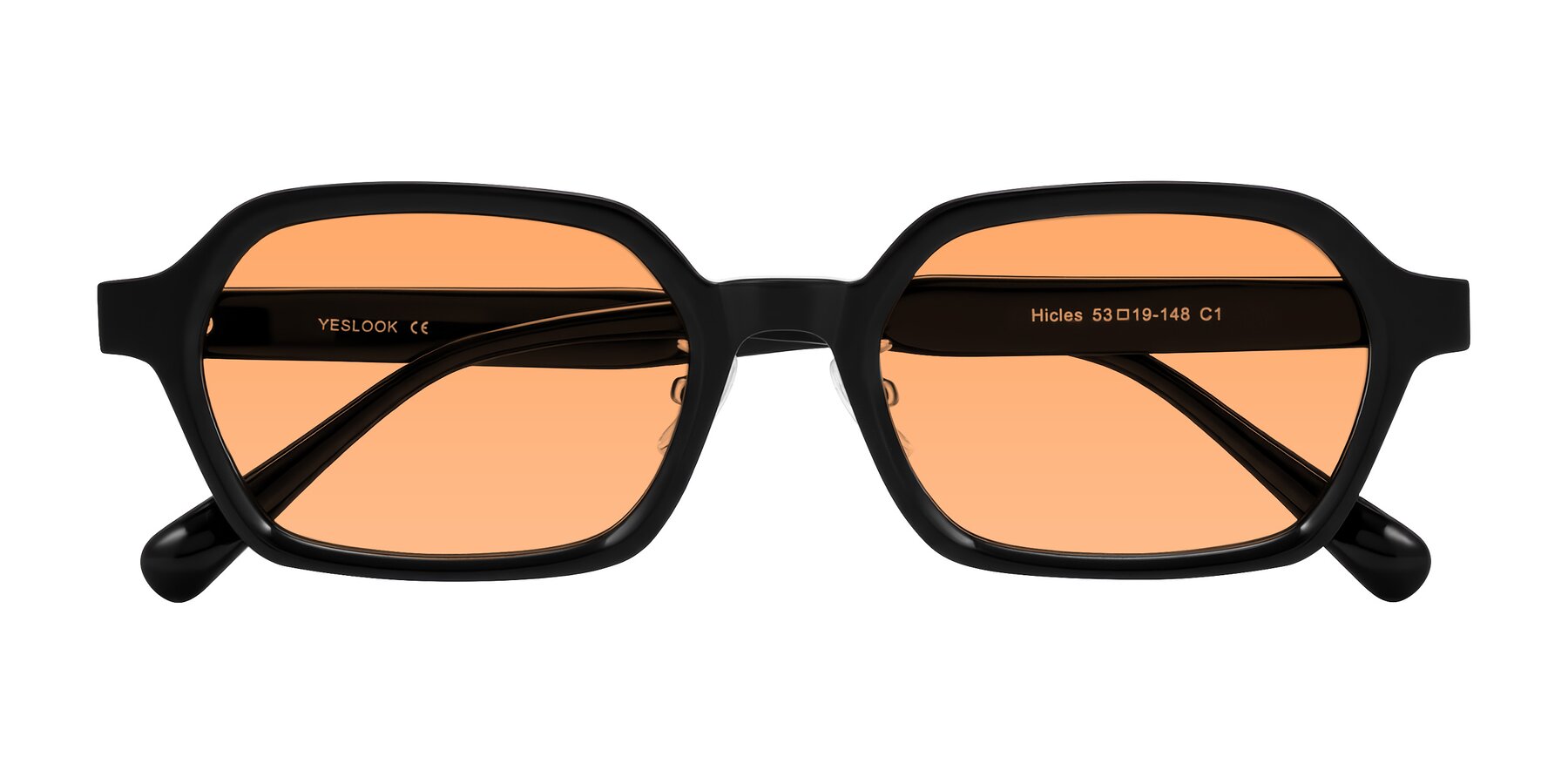 Folded Front of Hicles in Black with Medium Orange Tinted Lenses
