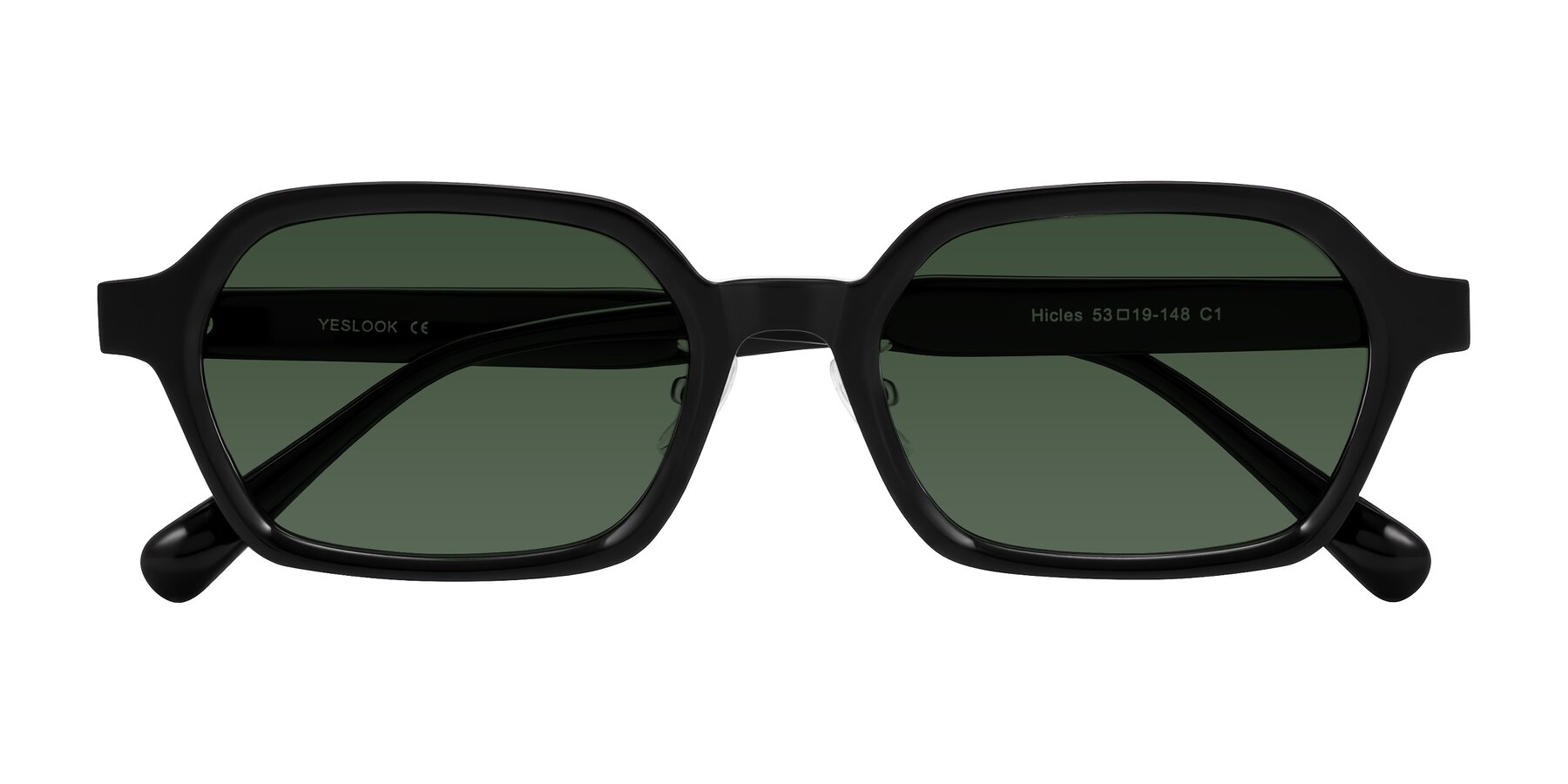 Folded Front of Hicles in Black with Green Tinted Lenses