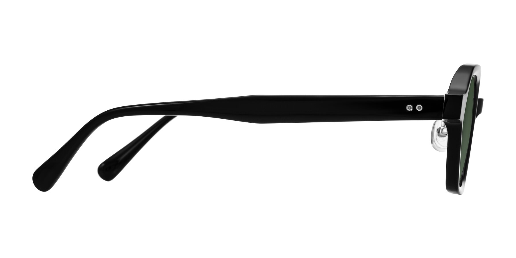 Side of Hicles in Black with Green Tinted Lenses